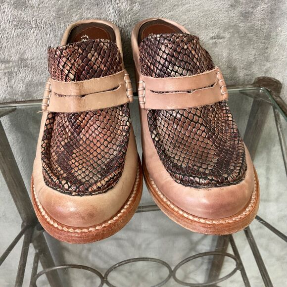 Freebird by Steven Open Back Collins Clog Tan Leather Brn. tan Snake size 6 - Picture 2 of 13